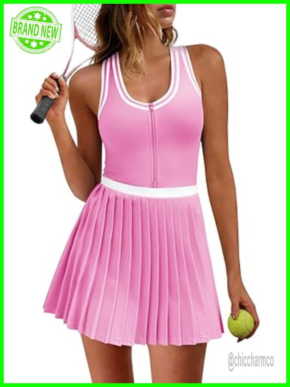 Tennis Mini Dress Half Zip Racerback Athletic Pleated Dress with Built-in